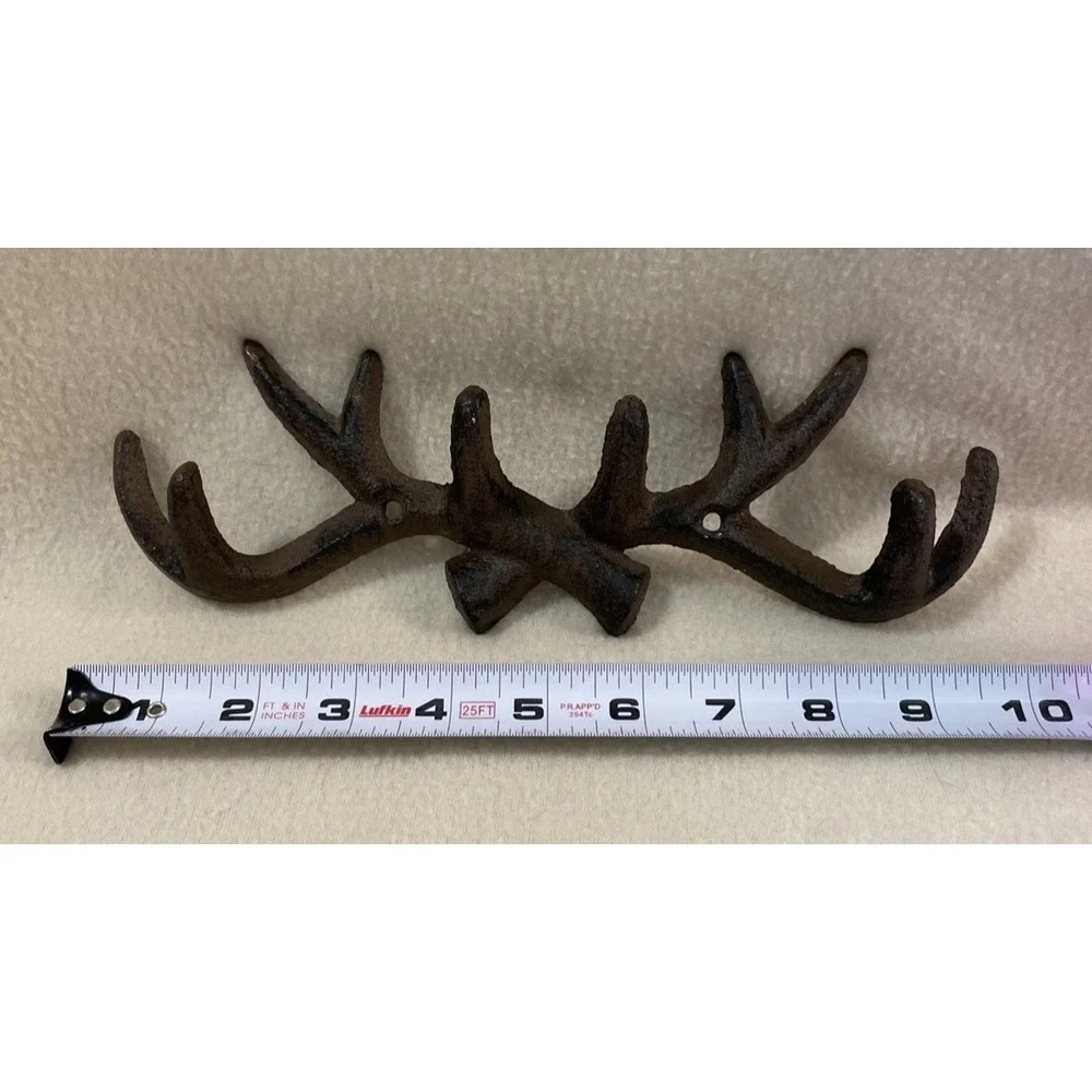 Cast Iron Deer Antler Wall Hook Rack Key Towel Coat Hanger Cabin Decor Brown 10